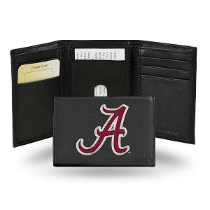 Alabama Crimson Tide --- Black Leather Trifold Wallet