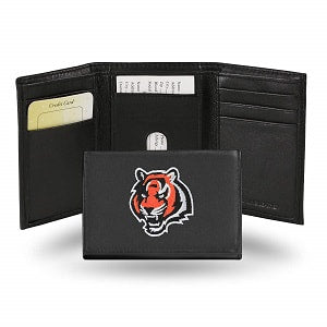 Cincinnati Bengals --- Black Leather Trifold Wallet
