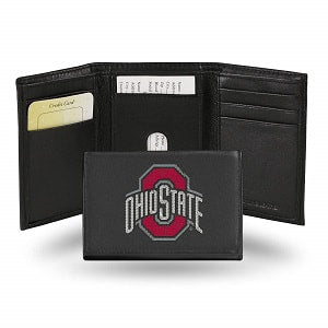 Ohio State Buckeyes --- Black Leather Trifold Wallet