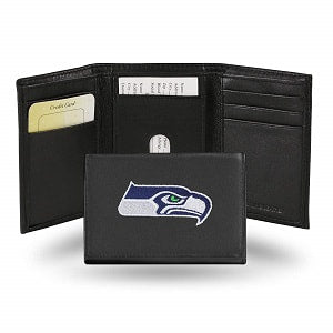 Seattle Seahawks --- Black Leather Trifold Wallet