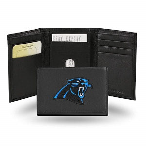 Carolina Panthers --- Black Leather Trifold Wallet