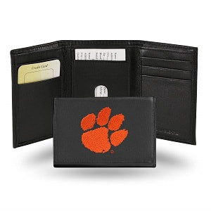Clemson Tigers --- Black Leather Trifold Wallet