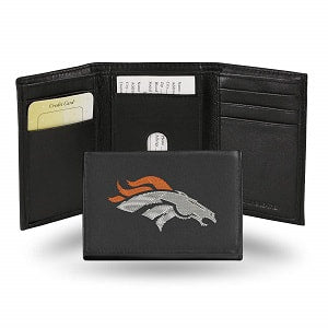 Denver Broncos --- Black Leather Trifold Wallet