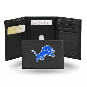 Detroit Lions --- Black Leather Trifold Wallet