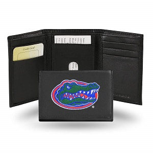 Florida Gators --- Black Leather Trifold Wallet