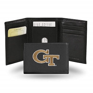 GA Tech Yellow Jackets --- Black Leather Trifold Wallet