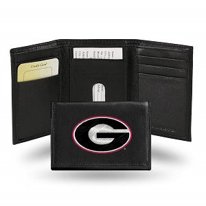 Georgia Bulldogs --- Black Leather Trifold Wallet