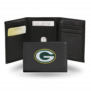 Green Bay Packers --- Black Leather Trifold Wallet
