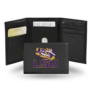 LSU Tigers --- Black Leather Trifold Wallet