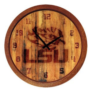LSU Tigers (branded) --- Faux Barrel Top Wall Clock
