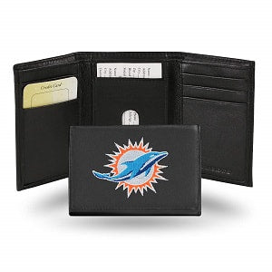 Miami Dolphins --- Black Leather Trifold Wallet