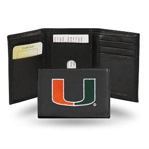 Miami Hurricanes --- Black Leather Trifold Wallet