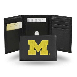 Michigan Wolverines --- Black Leather Trifold Wallet