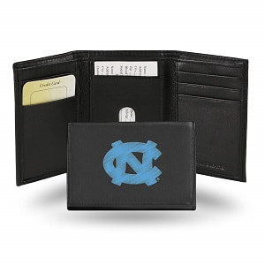 NC Tar Heels --- Black Leather Trifold Wallet