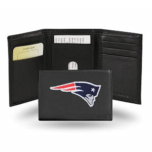 New England Patriots --- Black Leather Trifold Wallet