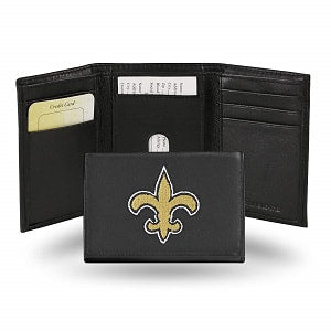 New Orleans Saints --- Black Leather Trifold Wallet