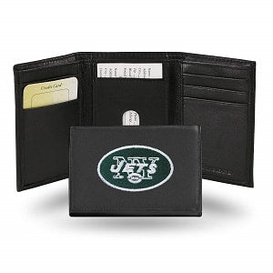 New York Jets --- Black Leather Trifold Wallet