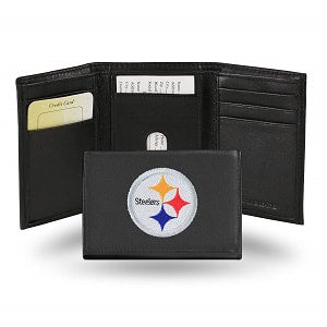 Pittsburgh Steelers --- Black Leather Trifold Wallet